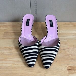 Kate Spade Zebra Striped Black And Cream Kitten Heel Mules Size 7